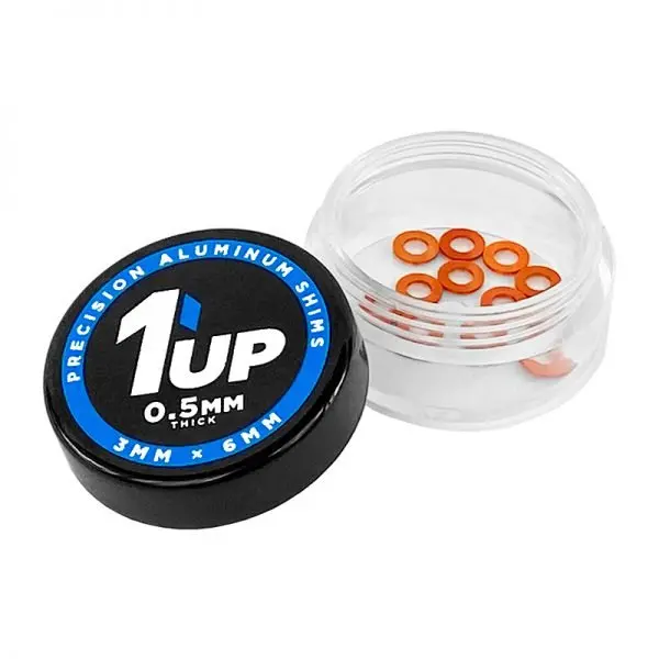 1Up Racing - 3X6x0.5Mm Precision Aluminum Shims, Orange, (12 Pcs) 1