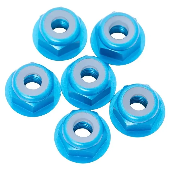 1Up Racing - 7075 Aluminum Flanged Locknuts M3, Bright Blue, 6Pcs 1