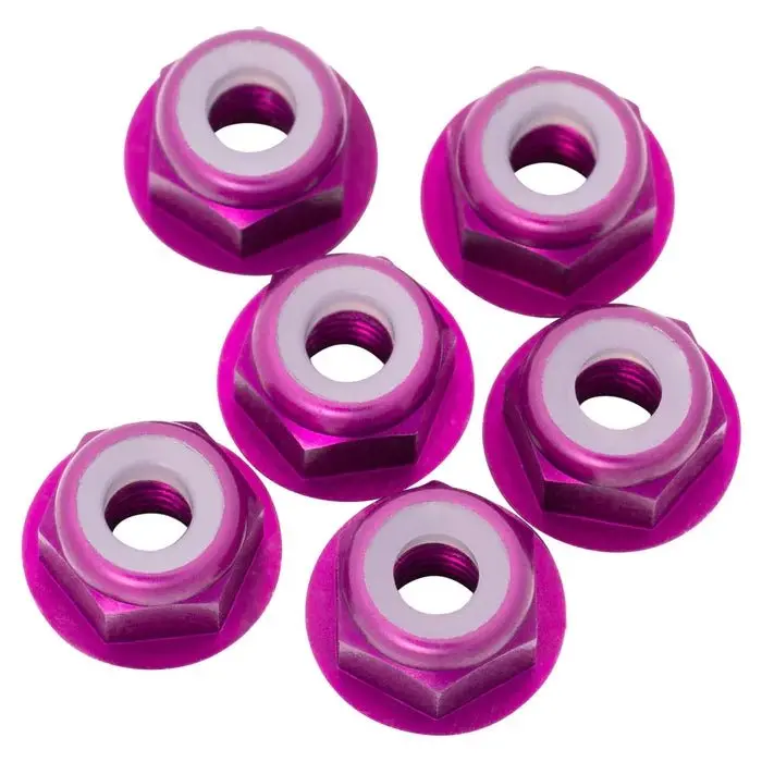 1Up Racing - 7075 Aluminum Flanged Locknuts M3, Purple, 6Pcs 1