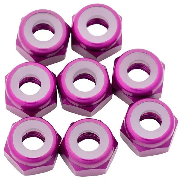 1Up Racing - 7075 Aluminum Locknuts, M3, Purple, 8Pcs 1