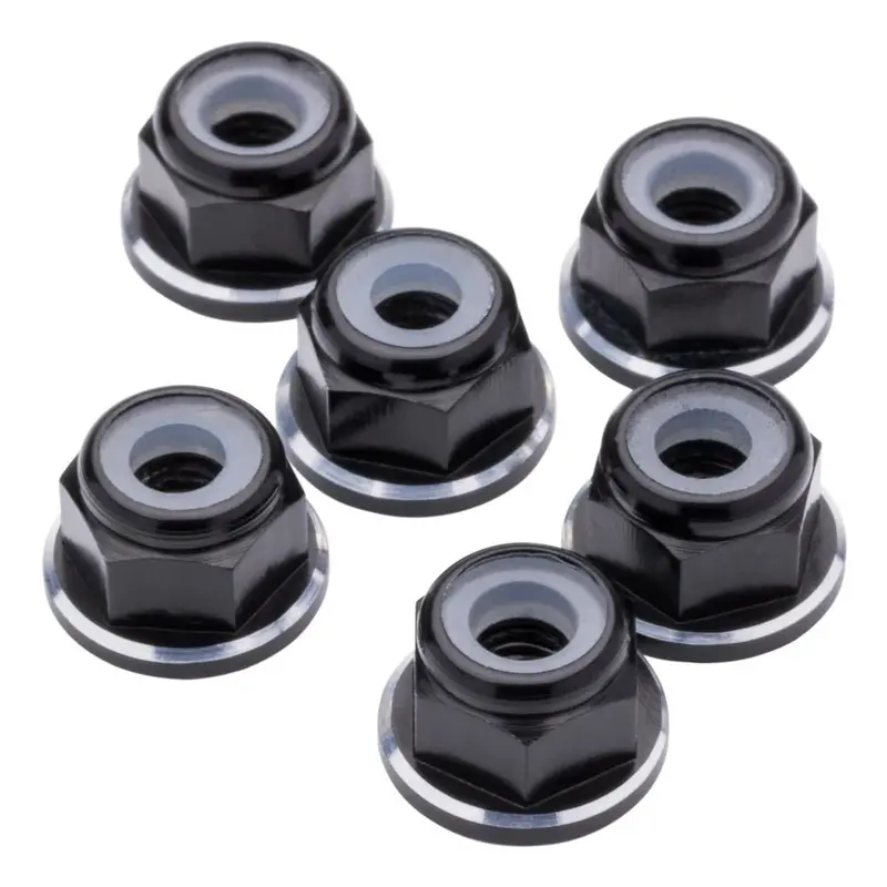 1Up Racing - 7075 Aluminum M3 Flanged Locknuts - Black Shine - 6Pcs 1