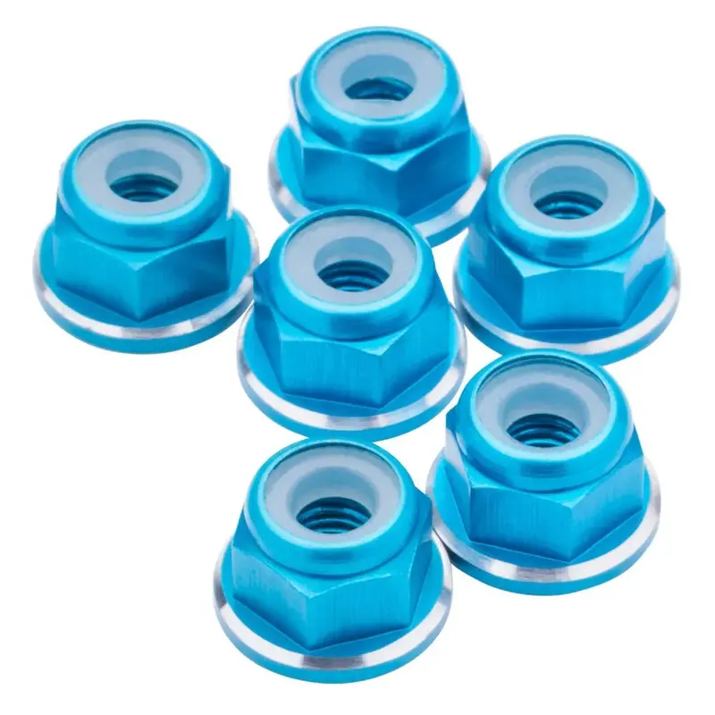 1Up Racing - 7075 Aluminum M3 Flanged Locknuts - Bright Blue Shine - 6Pcs 1