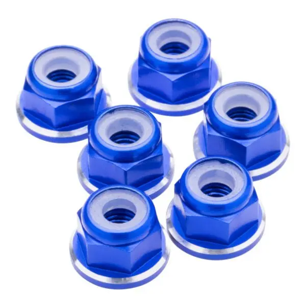 1Up Racing - 7075 Aluminum M3 Flanged Locknuts - Dark Blue Shine - 6Pcs 1