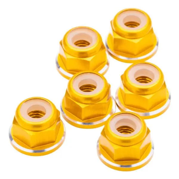 1Up Racing - 7075 Aluminum M3 Flanged Locknuts - Gold Shine - 6Pcs 1