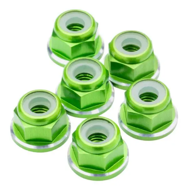 1Up Racing - 7075 Aluminum M3 Flanged Locknuts - Green Shine - 6Pcs 1