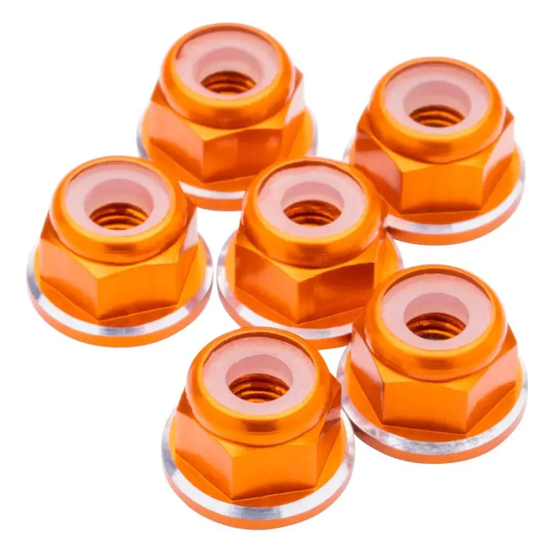 1Up Racing - 7075 Aluminum M3 Flanged Locknuts - Orange Shine - 6Pcs 1