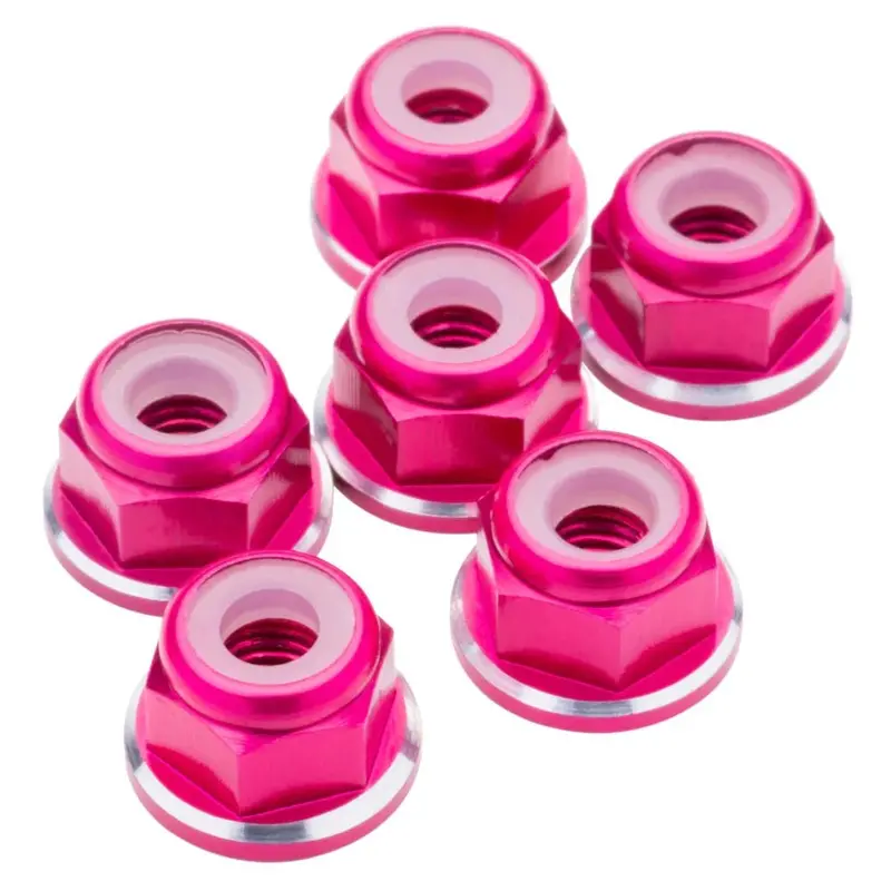 1Up Racing - 7075 Aluminum M3 Flanged Locknuts - Pink Shine - 6Pcs 1