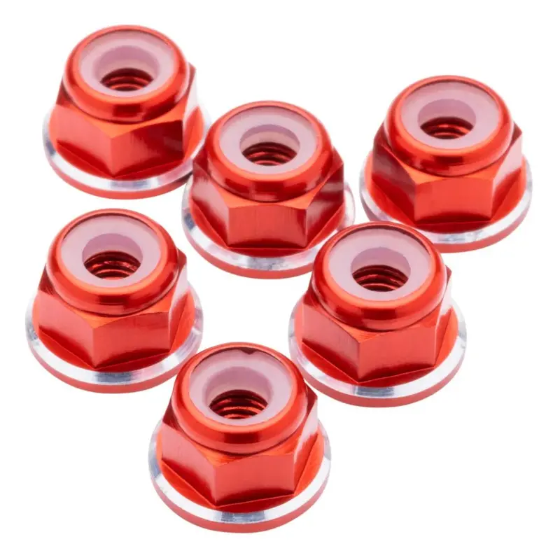 1Up Racing - 7075 Aluminum M3 Flanged Locknuts - Red Shine - 6Pcs 1