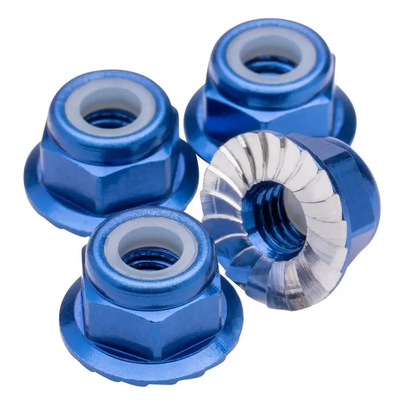 1Up Racing - M4 Flanged And Serrated Aluminum Locknuts, Dark Blue, 4Pcs 1