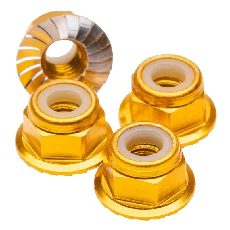 1Up Racing - M4 Flanged And Serrated Aluminum Locknuts, Gold, 4Pcs 1