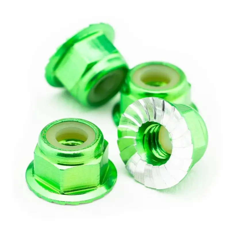 1Up Racing - M4 Flanged And Serrated Aluminum Locknuts, Green, 4Pcs 1