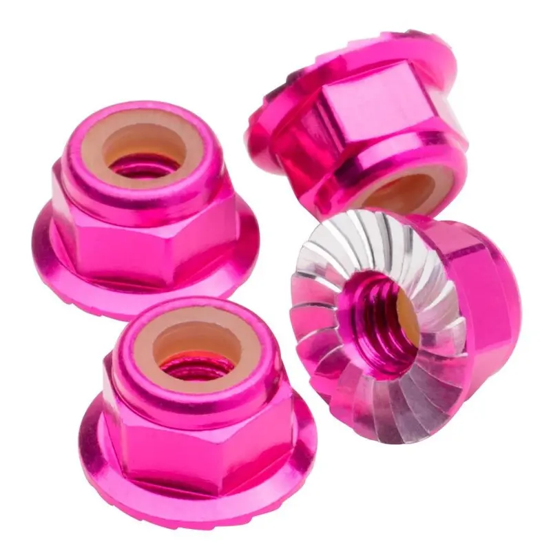 1Up Racing - M4 Flanged And Serrated Aluminum Locknuts, Hot Pink, 4Pcs 1