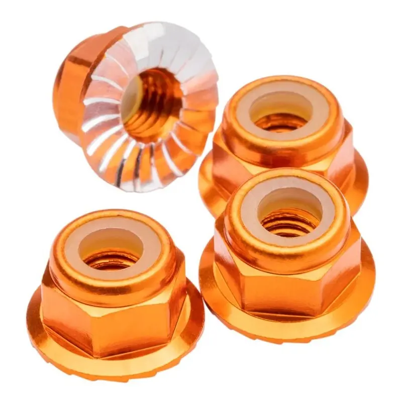1Up Racing - M4 Flanged And Serrated Aluminum Locknuts, Orange, 4Pcs 1