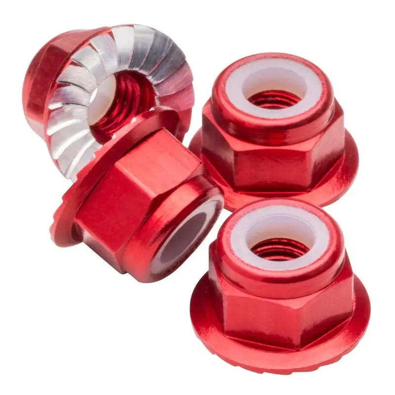 1Up Racing - M4 Flanged And Serrated Aluminum Locknuts, Red, 4Pcs 1