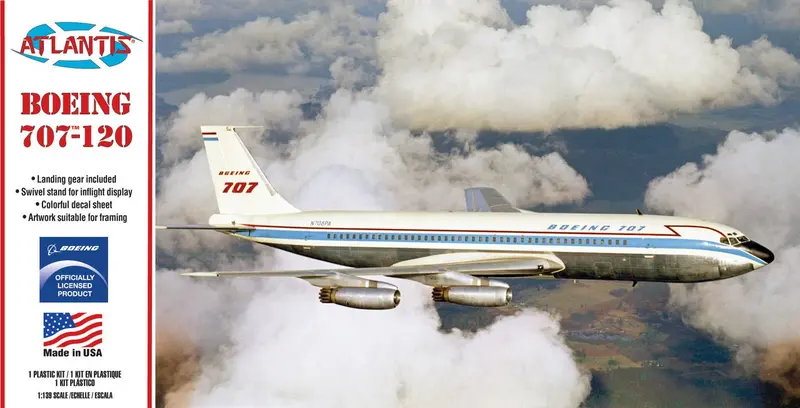 Atlantis Models - 1/139 Boeing 707 Astrojet Plastic Model Airplane Kit With Swivel Stand, Skill Level 2 1