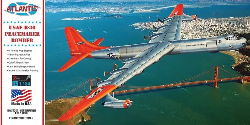 Atlantis Models - 1/184 B-36 Peacemaker Plastic Model Airplane Kit With Swivel Stand 1