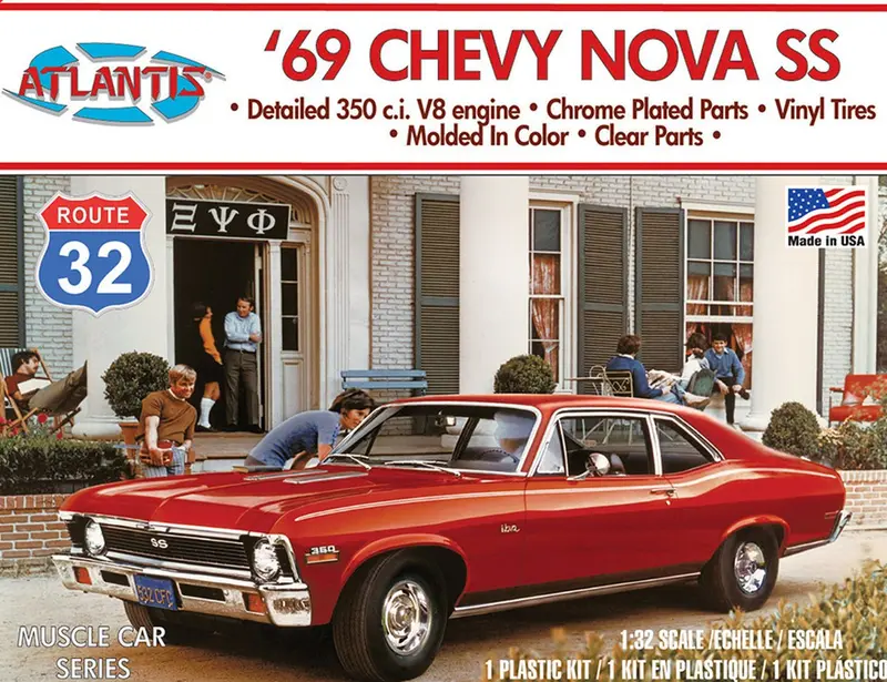 Atlantis Models - 1/32 1969 Chevy Nova Ss Route 32 Plastic Model Kit, Skill Level 2 1