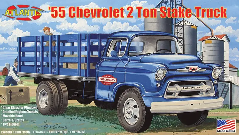 Atlantis Models - 1/48 1955 Chevy Stake Truck Plastic Model Kit, Skill Level 2 1