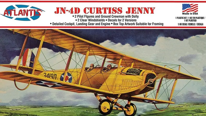 Atlantis Models - 1/48 Curtiss Jenny Jn-4 Airplane Plastic Model Kit Skill Lvl 2 1