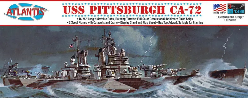 Atlantis Models - 1/490 Uss Pittsburgh Ca-72 Heavy Cruiser Plastic Model Ship Kit, Skill Level 2 1