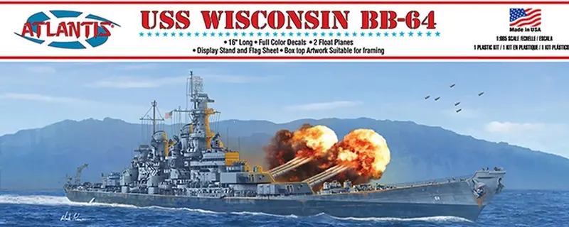 Atlantis Models - 1/665 Uss Wisconsin Bb-64 Battleship 16" Plastic Model Kit 1