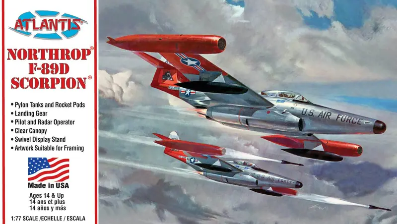 Atlantis Models - 1/80 Northrop F-89D Scorpion Plastic Model Airplane Kit With Swivel Stand, Skill Level 2 1