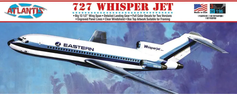 Atlantis Models - 1/96 Boeing 727 Whisper Jet Airliner, Eastern/Twa Airlines Plastic Model Kit, Skill Level 2 1