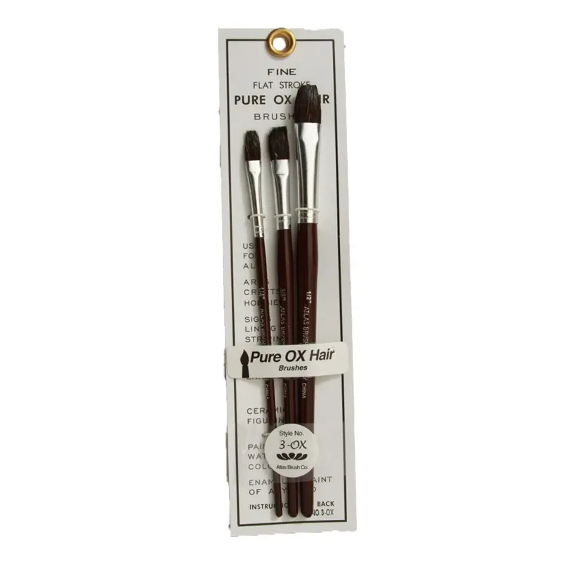 Atlas Brushes - 3-Ox Hair Brush Set, 1/4", 3/8", 1/2" 1
