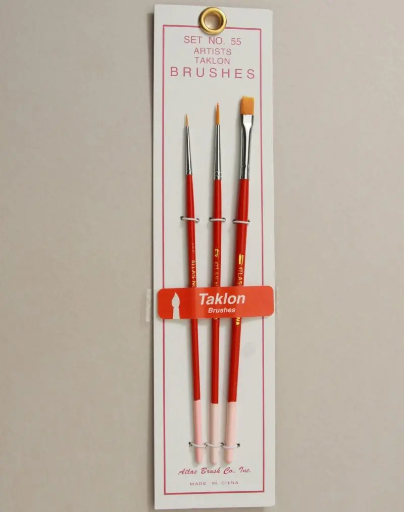 Atlas Brushes - Golden Taklon Brush Set, In 3 Sizes, 1 (Flat), 0, 10/0 1