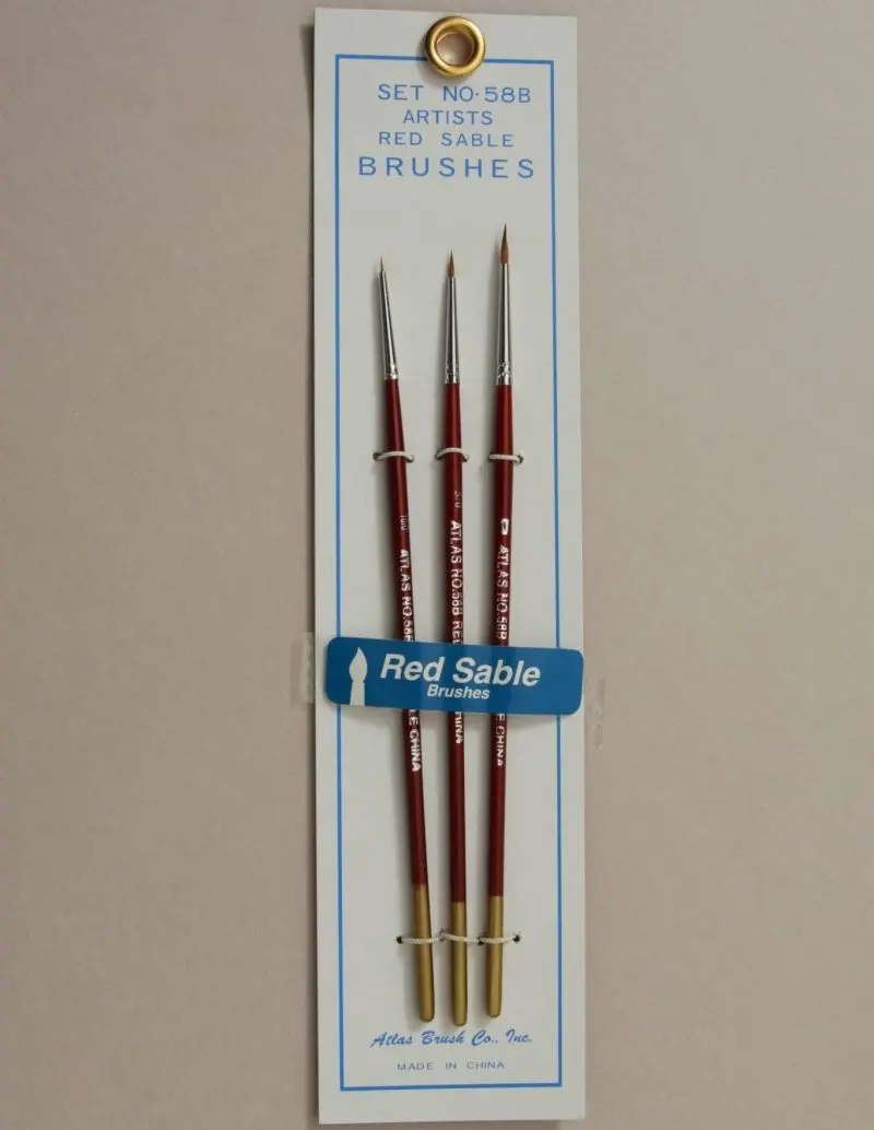 Atlas Brushes - Red Sable Brush Set In 3 Sizes 0, 5/0, 10/0 1
