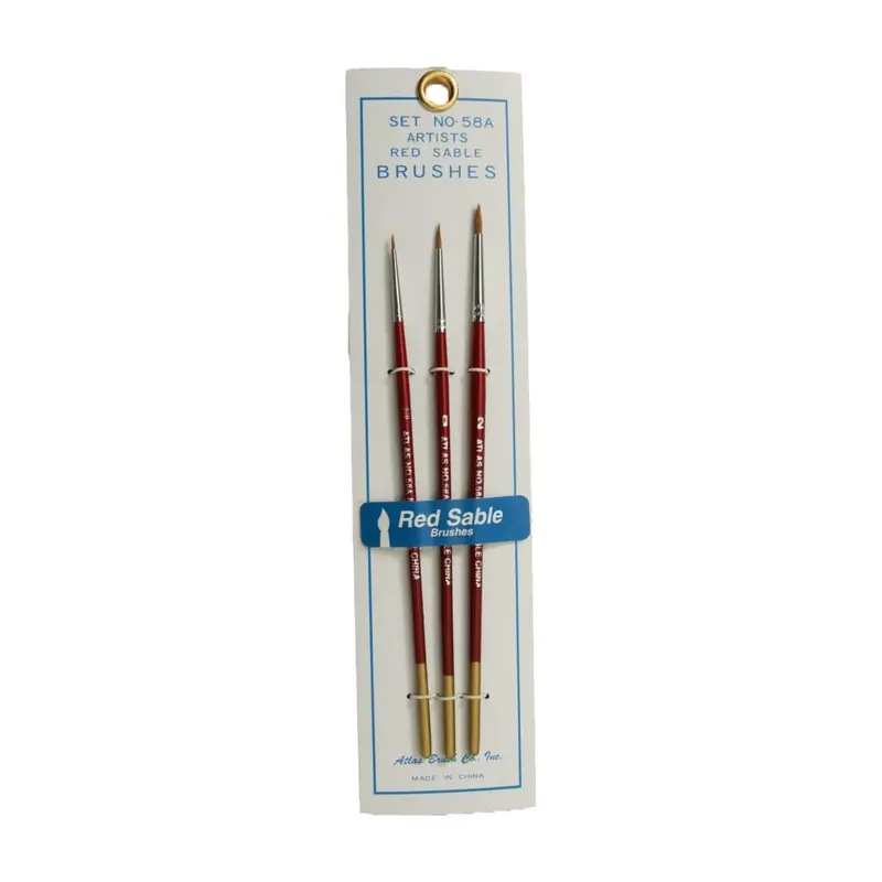 Atlas Brushes - Red Sable Brush Set In 3 Sizes 2, 0, 5/0 1