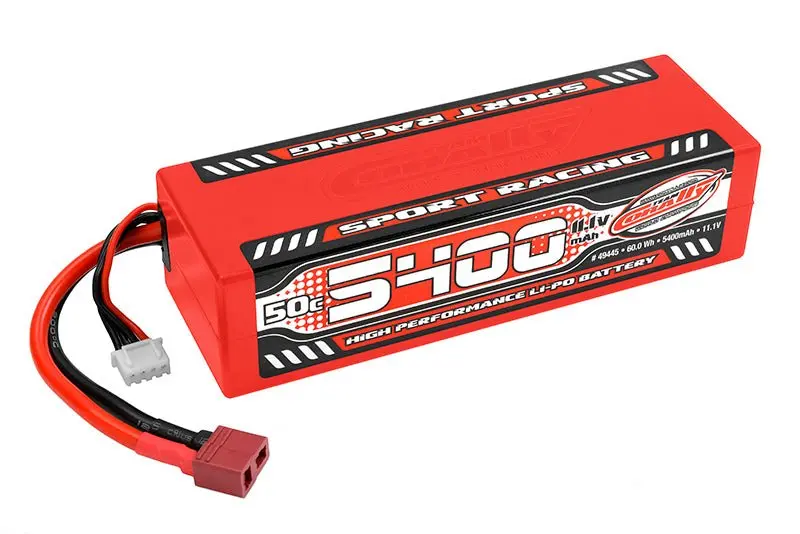 Corally - 5400Mah 11.1V 3S 50C Hardcase Sport Racing Lipo Battery With Hardwired T-Plug Connector 1