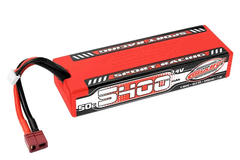 Corally - 5400Mah 7.4V 2S 50C Hardcase Sport Racing Lipo Battery With Hardwired T-Plug Connector 1