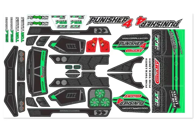 Corally - Body Decal Sheet - Punisher 4 - Pre-Cut - Color Green - 1Pc 1