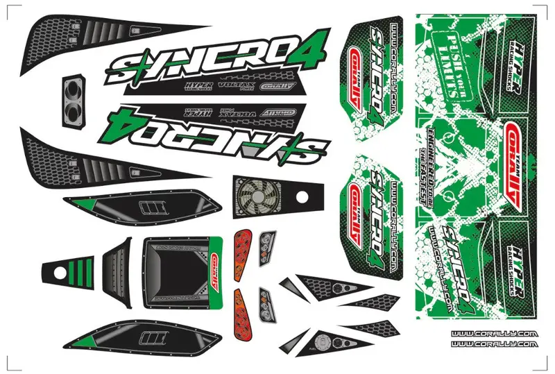 Corally - Body Decal Sheet, Syncro 4, Pre-Cut, Green, 1 Pc 1