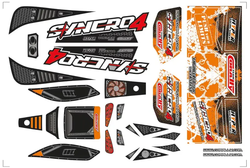Corally - Body Decal Sheet, Syncro 4, Pre-Cut, Orange, 1 Pc 1
