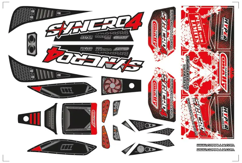 Corally - Body Decal Sheet, Syncro 4, Pre-Cut, Red, 1 Pc 1