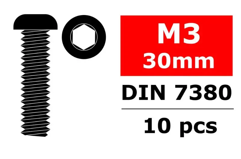 Corally - Hex Button Head Screw, M3x30, Steel, 10 Pcs 1