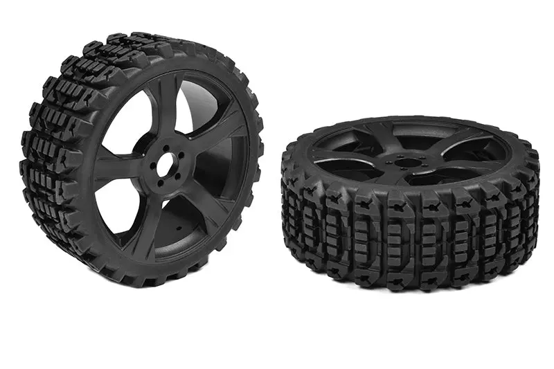 Corally - Off-Road 1/8 Buggy Tires - Xprit - Glued On Black Rims - 1 Pair 1