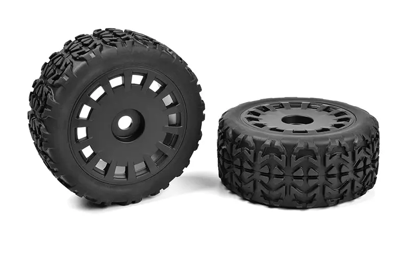 Corally - Off-Road 1/8 Truggy Tires - Tracer - Glued On Black Rims - 1 Pair 1