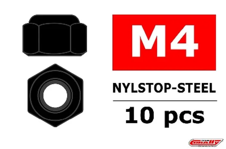 Corally - Steel Nylstop Nut M4 - Black Coated - 10Pcs 1