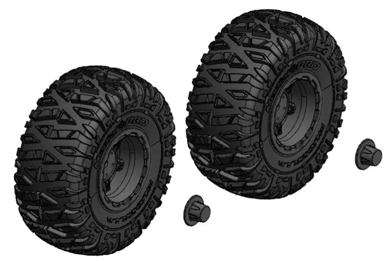 Corally - Tire And Wheel Set - Truck - Black Rims - 1 Pair: Mammoth, Moxoo, Triton 1