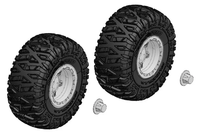 Corally - Tire And Wheel Set - Truck - Chrome Rims - 1 Pair: Mammoth, Moxoo, Triton 1