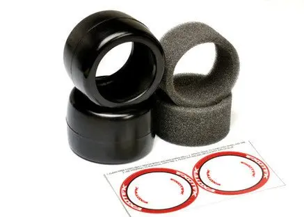 Exotek Racing - F1 1/10 Rubber Tires, Rear 28X (Super Soft), 1 Pair Belted Rubber Tires With Foams 1
