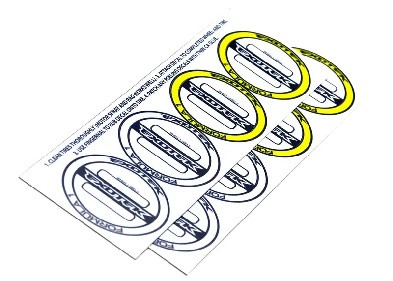 Exotek Racing - F1 Tire Stripe Decal Set, For 1/10 F1 Tires, 4 White & 4 Yellow 1