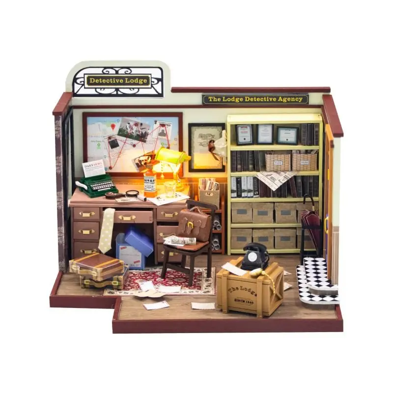 Hongda - Detective Lodge, Rocky Detective Agency, Diy Wooden Dollhouse 1
