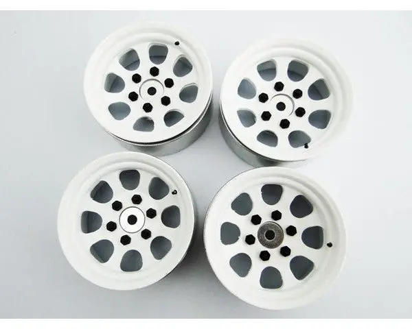 Hot Racing - 6 Lug Wagon Style Hex Drive 1.9 Steel Stamped Bead Lock Wheels White 1