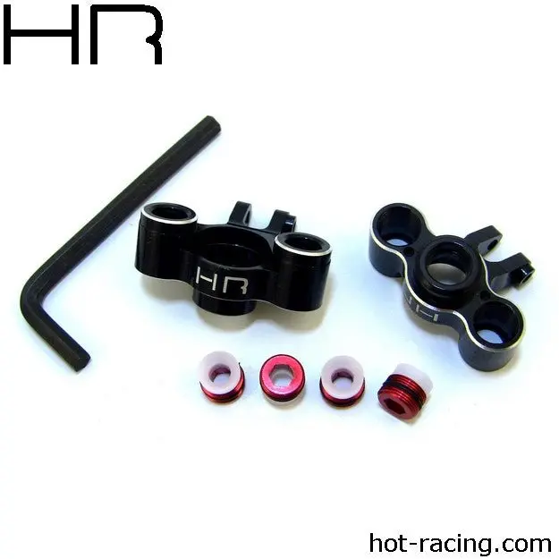 Hot Racing - Black Aluminum Knuckles, 1/16 (Red Screw) 1