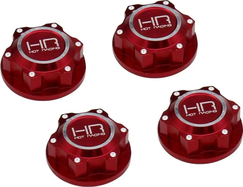 Hot Racing - Serrated Dirt Shield Wheel Nuts, (Red) For Arrma 1/5 1