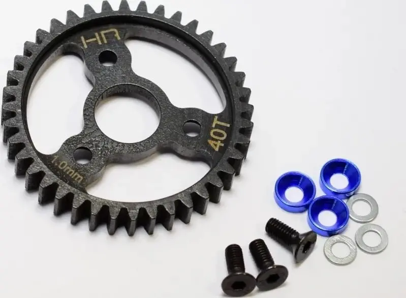 Hot Racing - Steel Spur Gear,  40 Tooth, 1.0 Mod, With Blue Washers, For Traxxas Revo 3.3 And Slayer Pro 4X 1